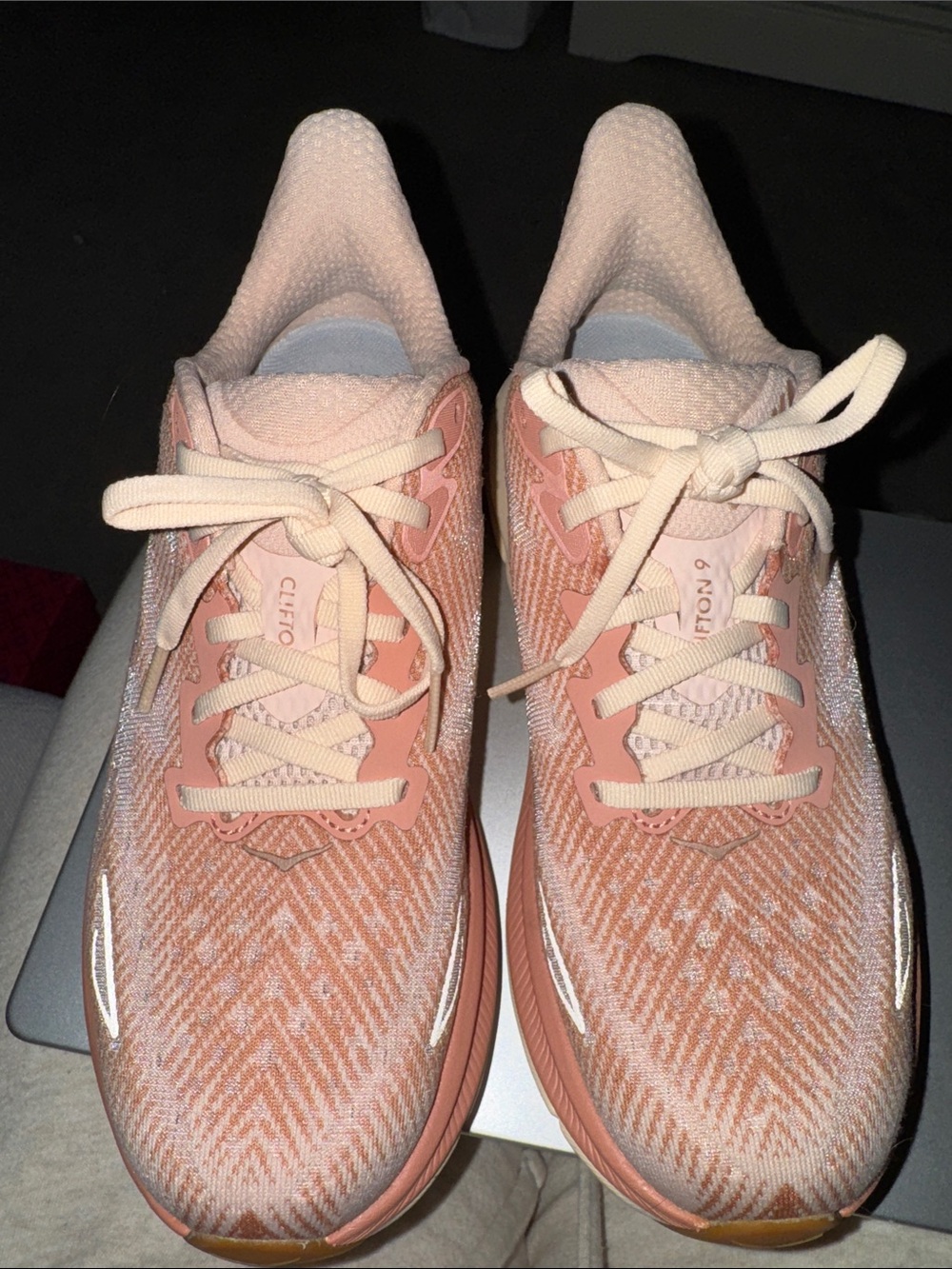 Hoka Clifton 9 Women’s Running Shoes in Peach Pink